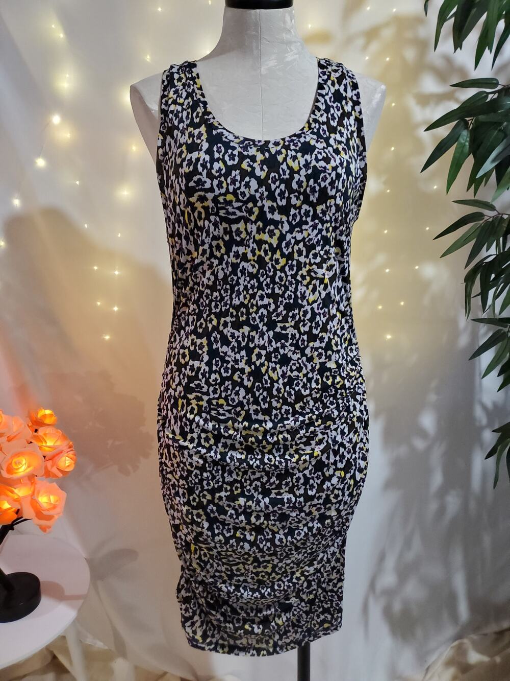 RACHEL Rachel Roy Viola Flower Side Ruched Midi Dress Womens Size L Sleeveless